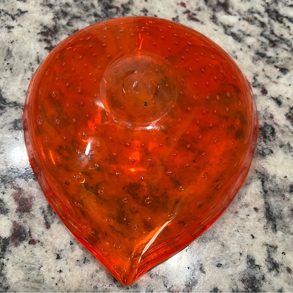 Vintage WALES (Made in Japan) - Orange Heart Shape Bubble Glass Bowl - Picture 4 of 5
